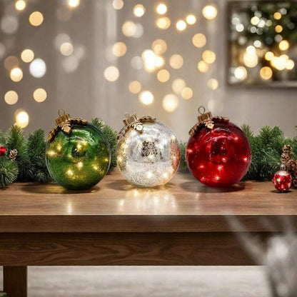 Glas-Tischornamente Weihnachten | 3er Set mit warmweißem LED-Licht Zorenza