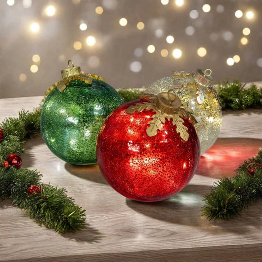 Glas-Tischornamente Weihnachten | 3er Set mit warmweißem LED-Licht Zorenza