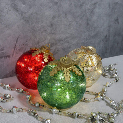 Glas-Tischornamente Weihnachten | 3er Set mit warmweißem LED-Licht Zorenza