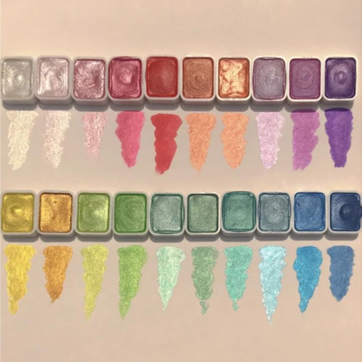 20 Colors Watercolor Painting Set, Metallic Watercolor Paint Set, Portable Glitter Watercolour Solid Paint Box for Kids, Artists, Painting Lovers Mivoza Deutschland