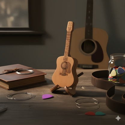 Handgefertigte Gitarrenpick-Box aus Holz mit Displayständer Zorenza